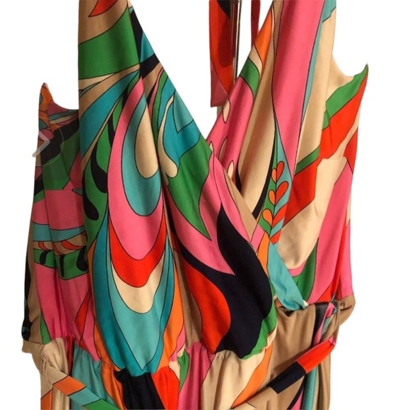Trina Turk size 12 pink multicolored halter maxi dress retro print belted - Picture 4 of 16